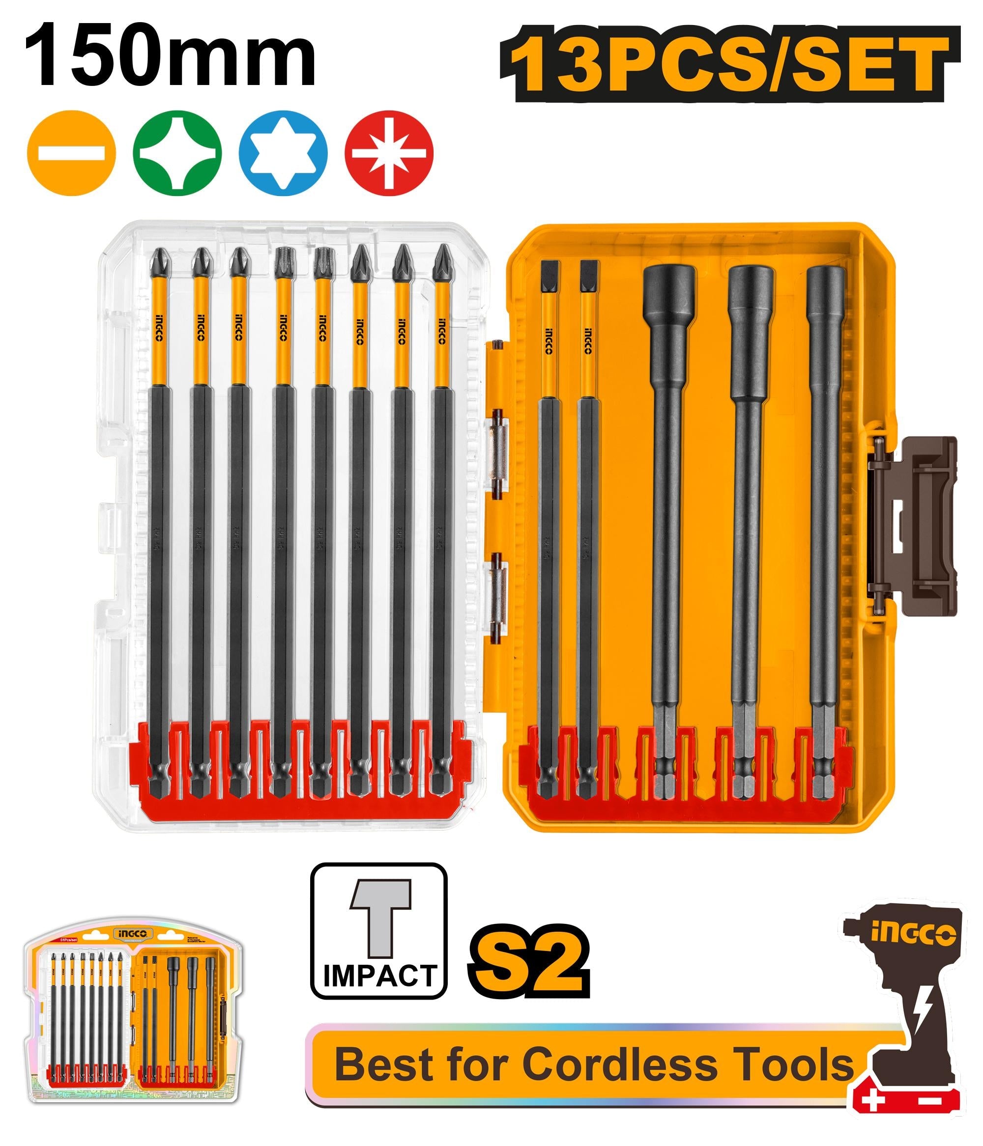 Ingco 13 Pcs Impact Screwdriver Bits Set | AKDL01306 Ingco